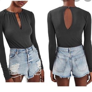 Topshop Black Long Sleeve Bodysuit